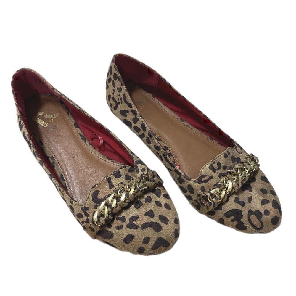 Leopard print loafers with gold buckle size 7.5